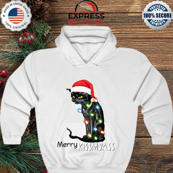 Black cat Christmas lights Merry Kissmyass s hoodie