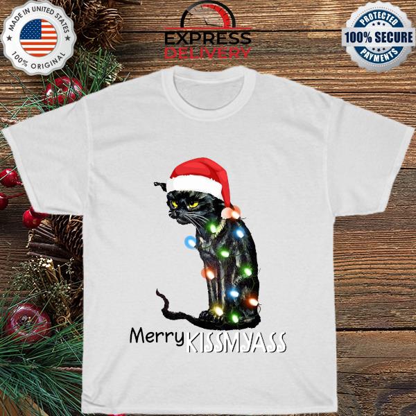 Black cat Christmas lights Merry Kissmyass shirt