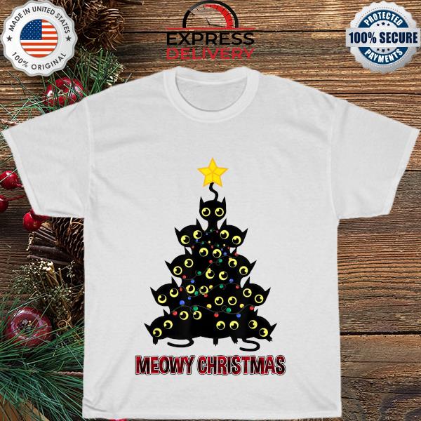 Black cat Christmas tree Meowy Christmas shirt