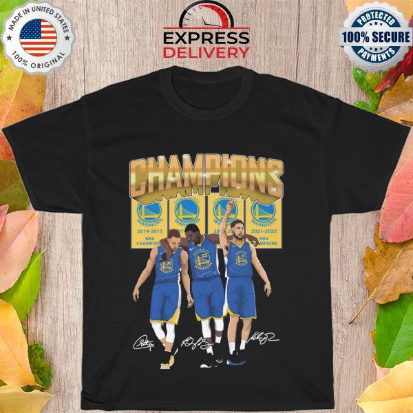 Golden State Warriors champions Steph Curry and Klay Thompson and Draymond Green signatures shirt