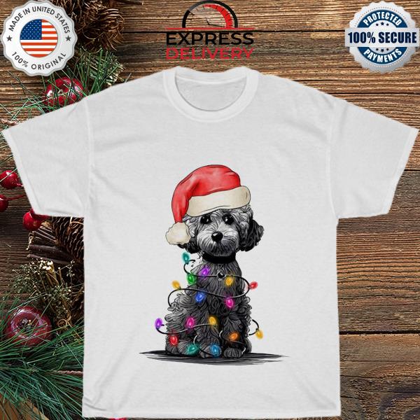 Santa poodle Christmas tree lights sweater