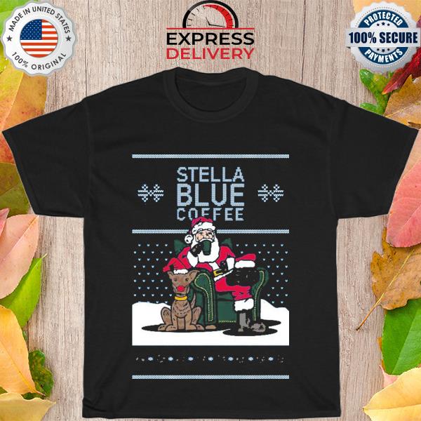 Santa claus drink coffee stella blue ugly Christmas sweater