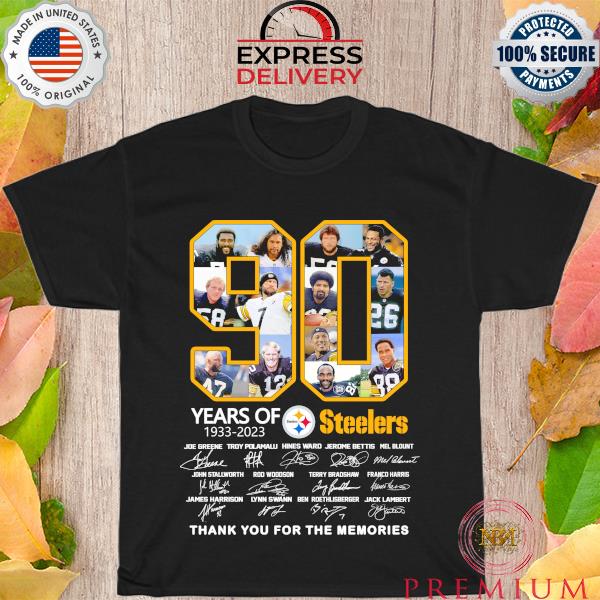Funny Pittsburgh steelers 90 years of 1933 2023 thank you for the memories signatures shirt