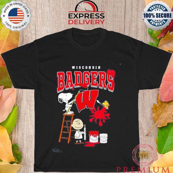 The Peanuts Charlie Snoopy And Woodstock Wall Paint Wisconsin Badgers Shirt