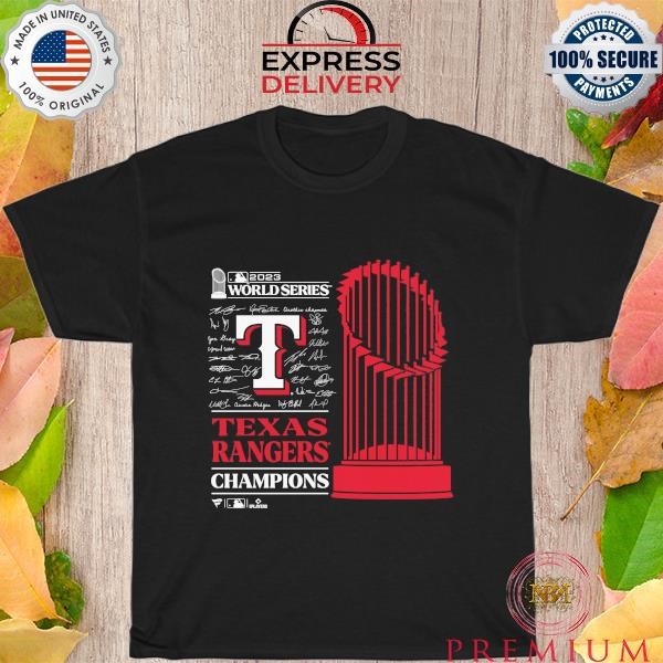 Funny Texas Rangers Fanatics Branded 2023 World Series Champions Signatures Roster T-Shirt