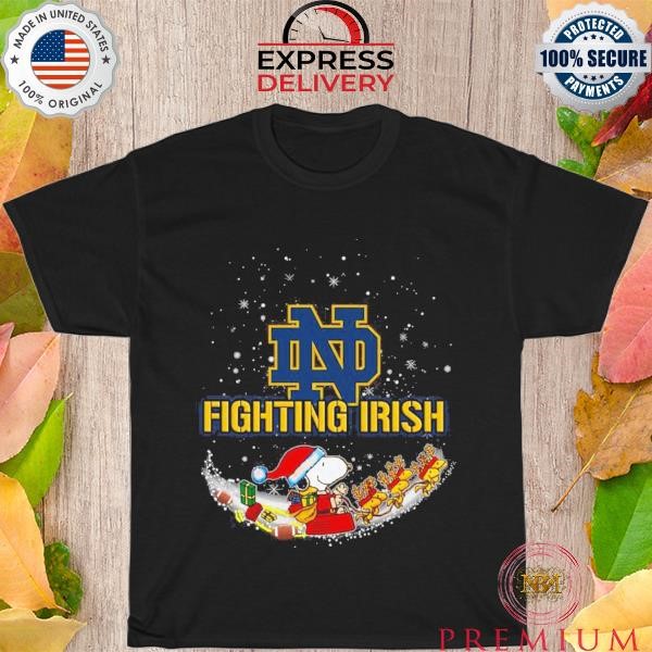 Notre Dame Fighting Irish Santa Snoopy and Woodstock 2023 Merry Christmas Sweater